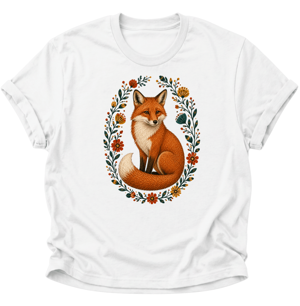 Fuchs im Blumenkranz Unisex T-Shirt Weiß - PINE & RIVER