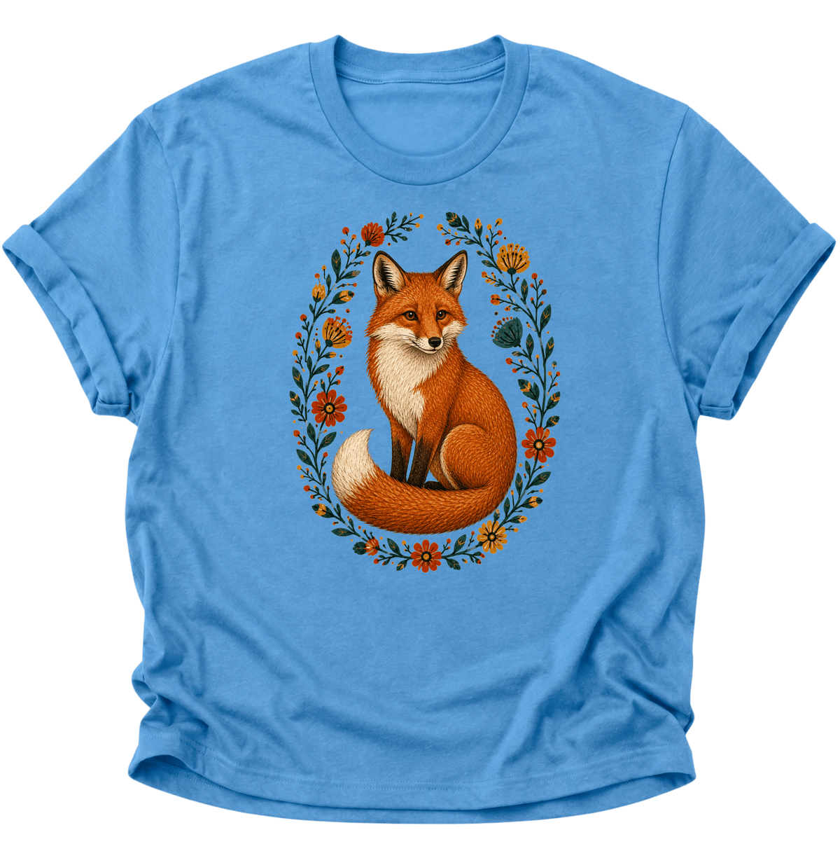 Fuchs im Blumenkranz Unisex T-Shirt Carolina Blue - PINE & RIVER
