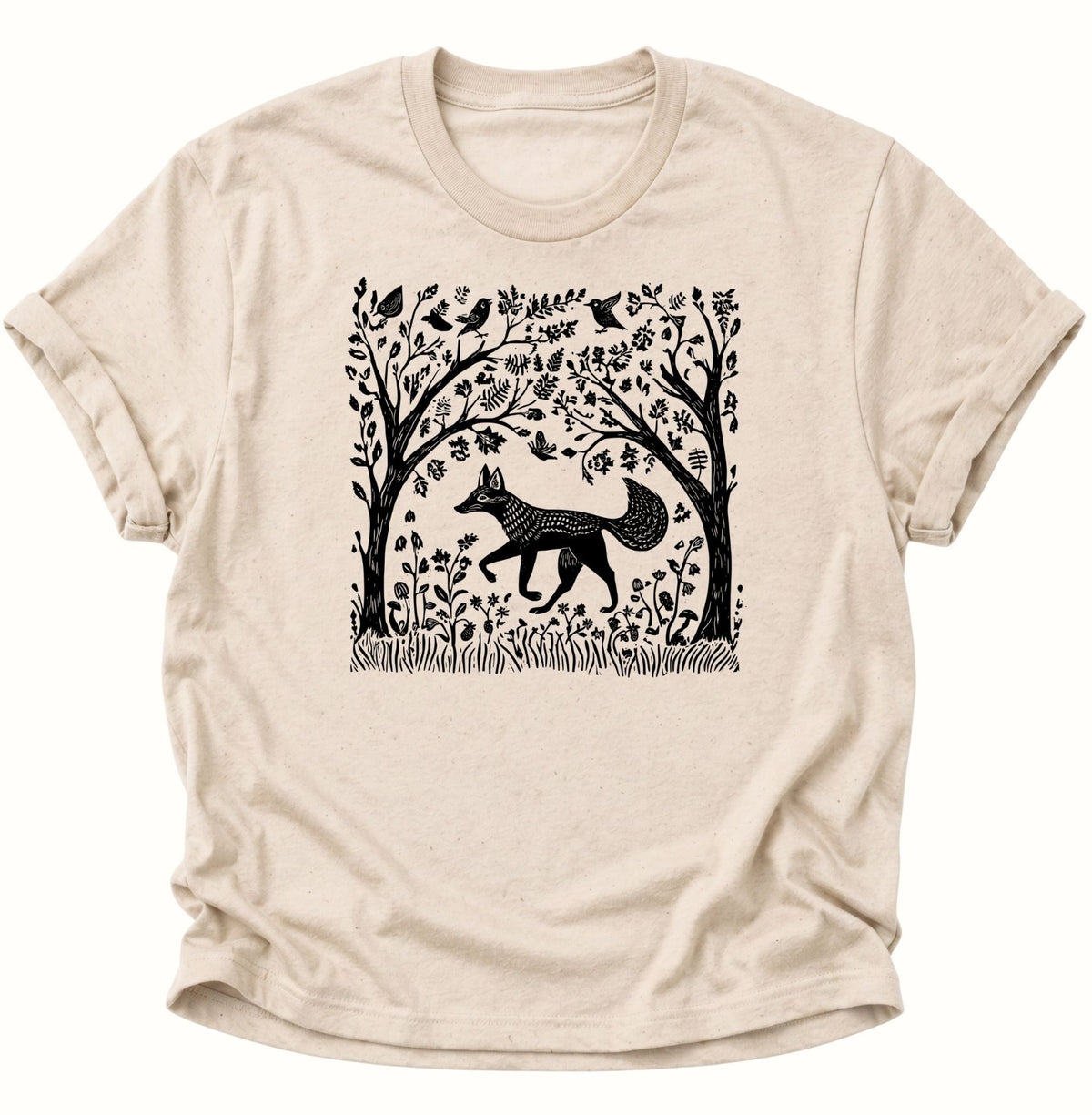 Fuchs im Wald Linolschnitt Unisex T-Shirt Nature - PINE & RIVER