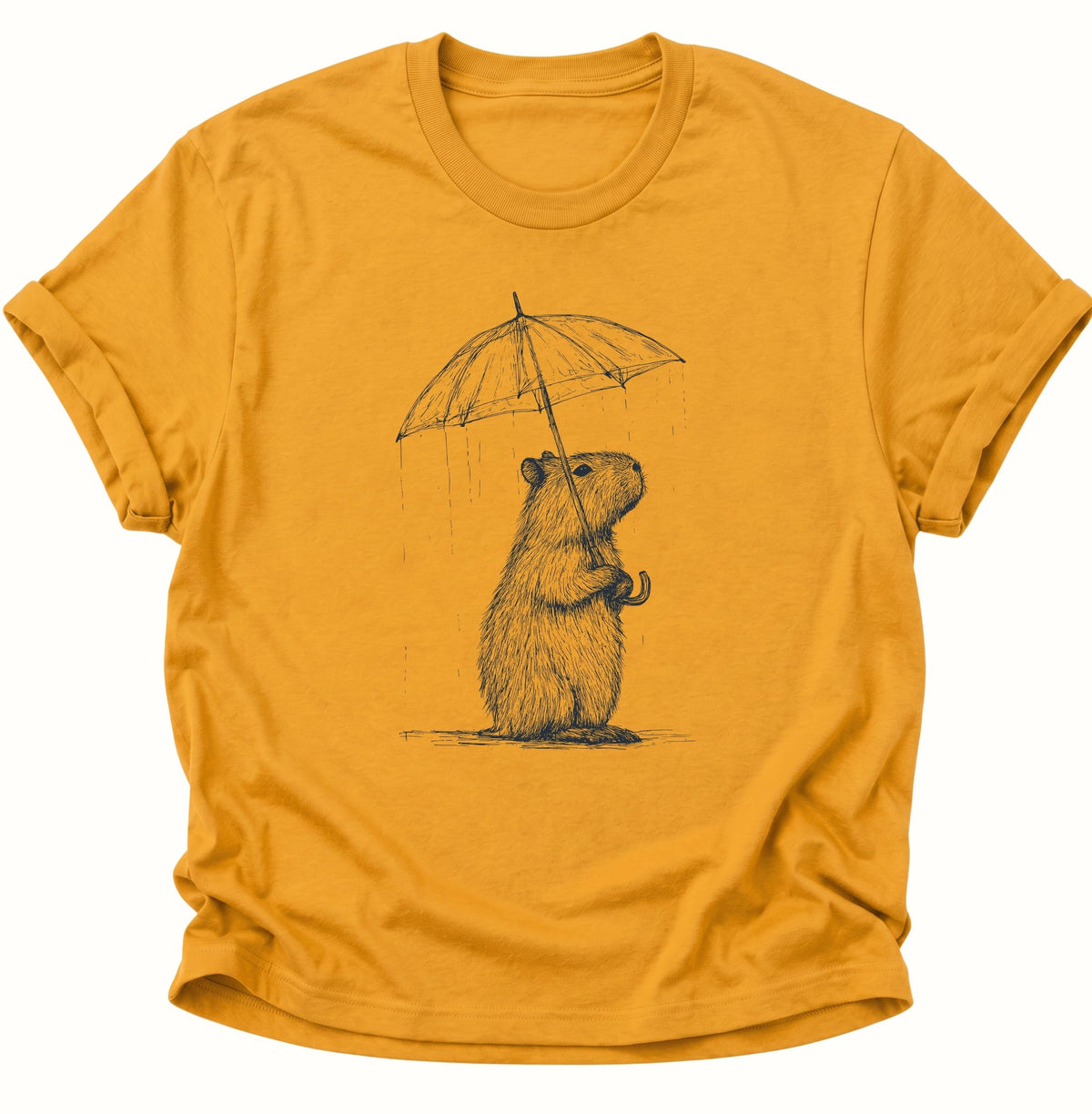 Capybara mit Regenschirm Unisex T-Shirt Gelb - PINE & RIVER