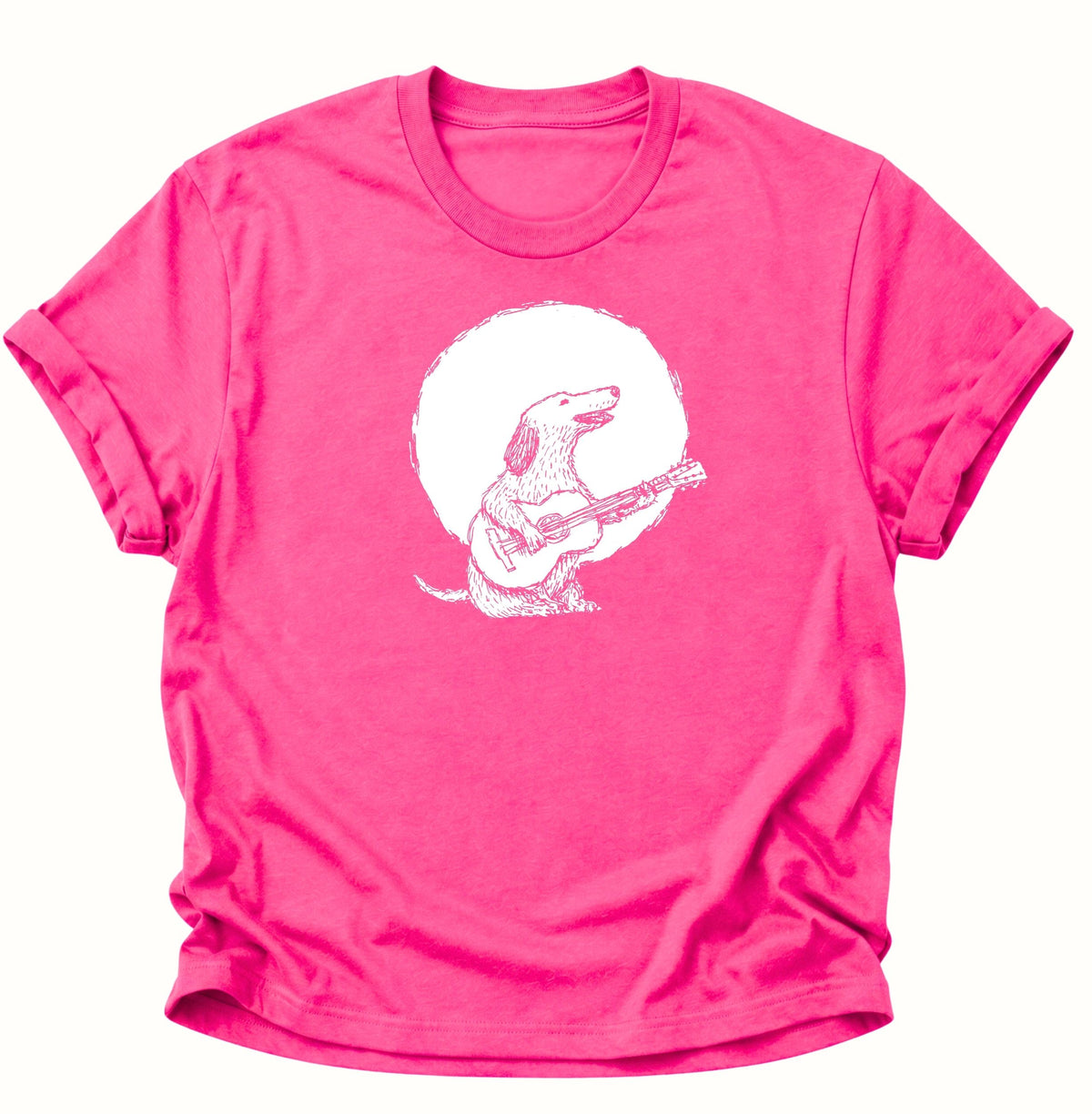 Gitarre spielender Hund im Mondschein Unisex T-Shirt Heliconia - PINE & RIVER