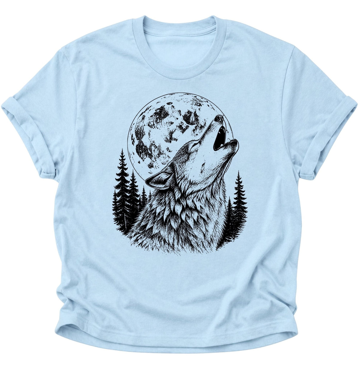 Heulender Wolf Vollmond Unisex T-Shirt Light Blue - PINE & RIVER