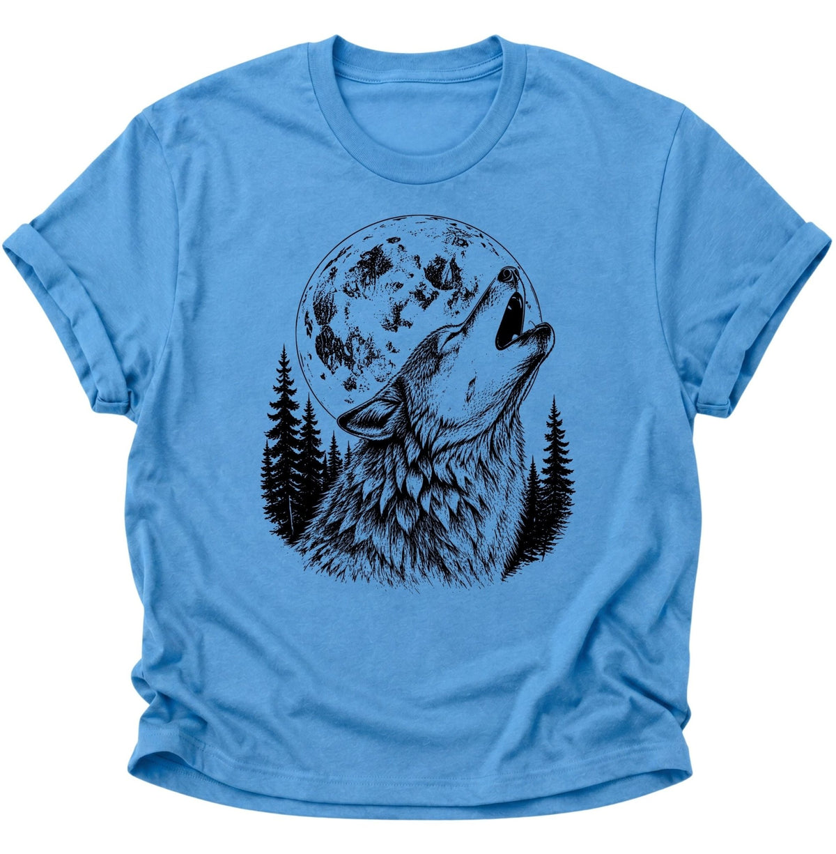 Heulender Wolf Vollmond Unisex T-Shirt Carolina Blue - PINE & RIVER