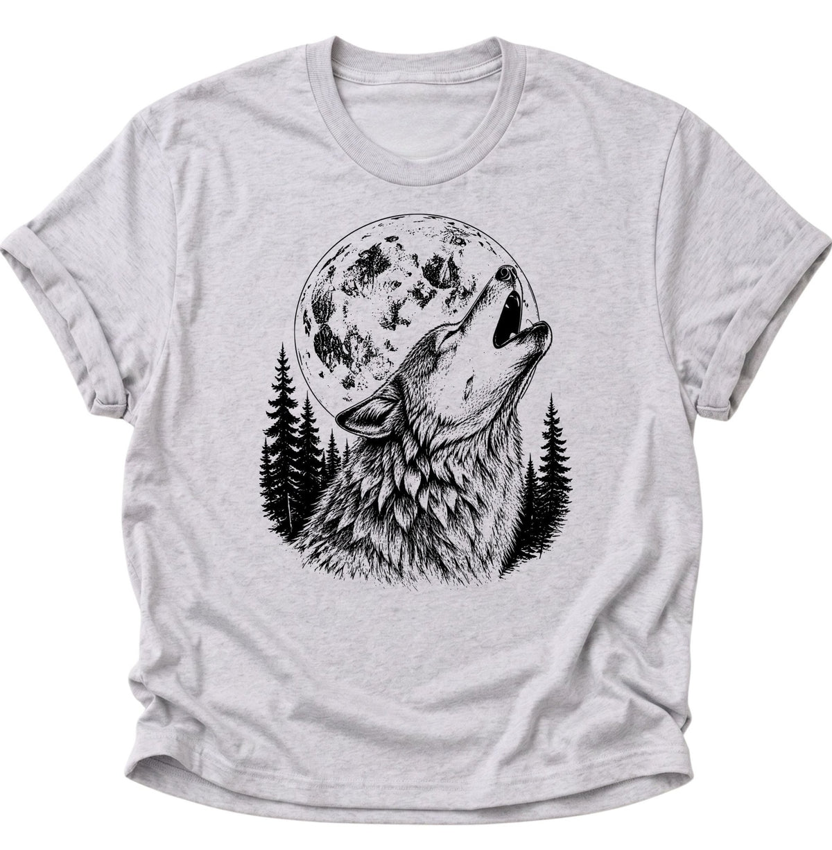 Heulender Wolf Vollmond Unisex T-Shirt Ash Grey - PINE & RIVER