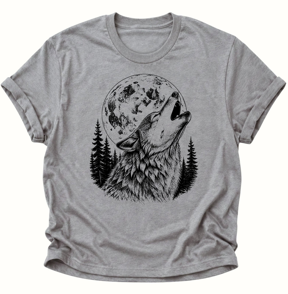 Heulender Wolf Vollmond Unisex T-Shirt Sport Grey - PINE & RIVER