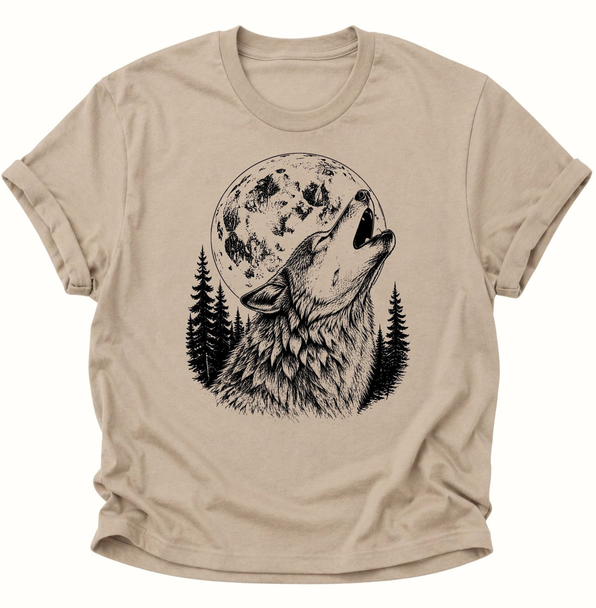 Heulender Wolf Vollmond Unisex T-Shirt Sand - PINE & RIVER
