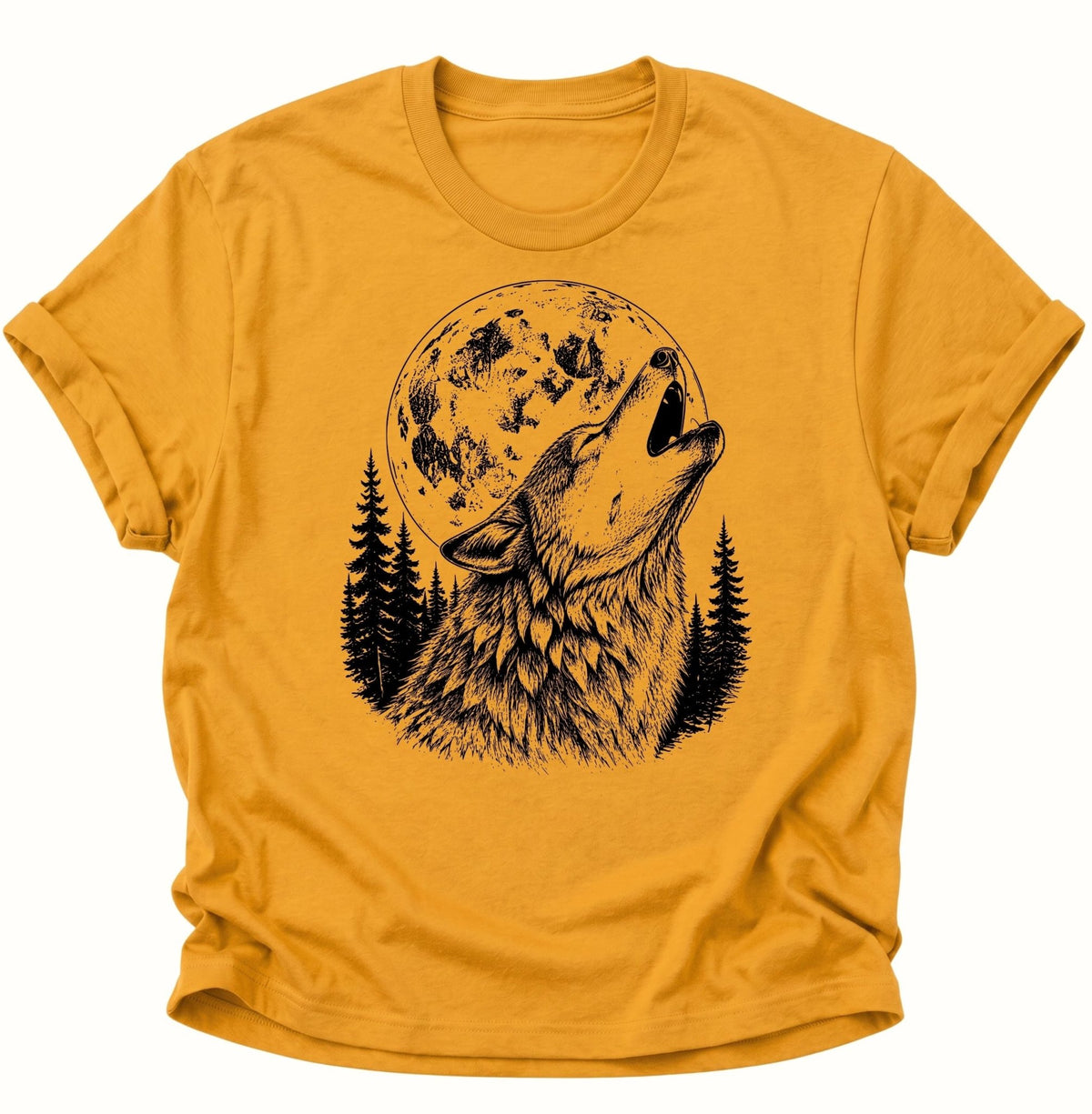 Heulender Wolf Vollmond Unisex T-Shirt Gelb - PINE & RIVER