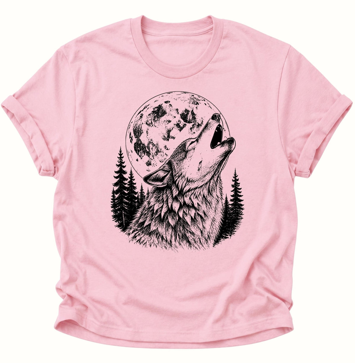 Heulender Wolf Vollmond Unisex T-Shirt Light Pink - PINE & RIVER