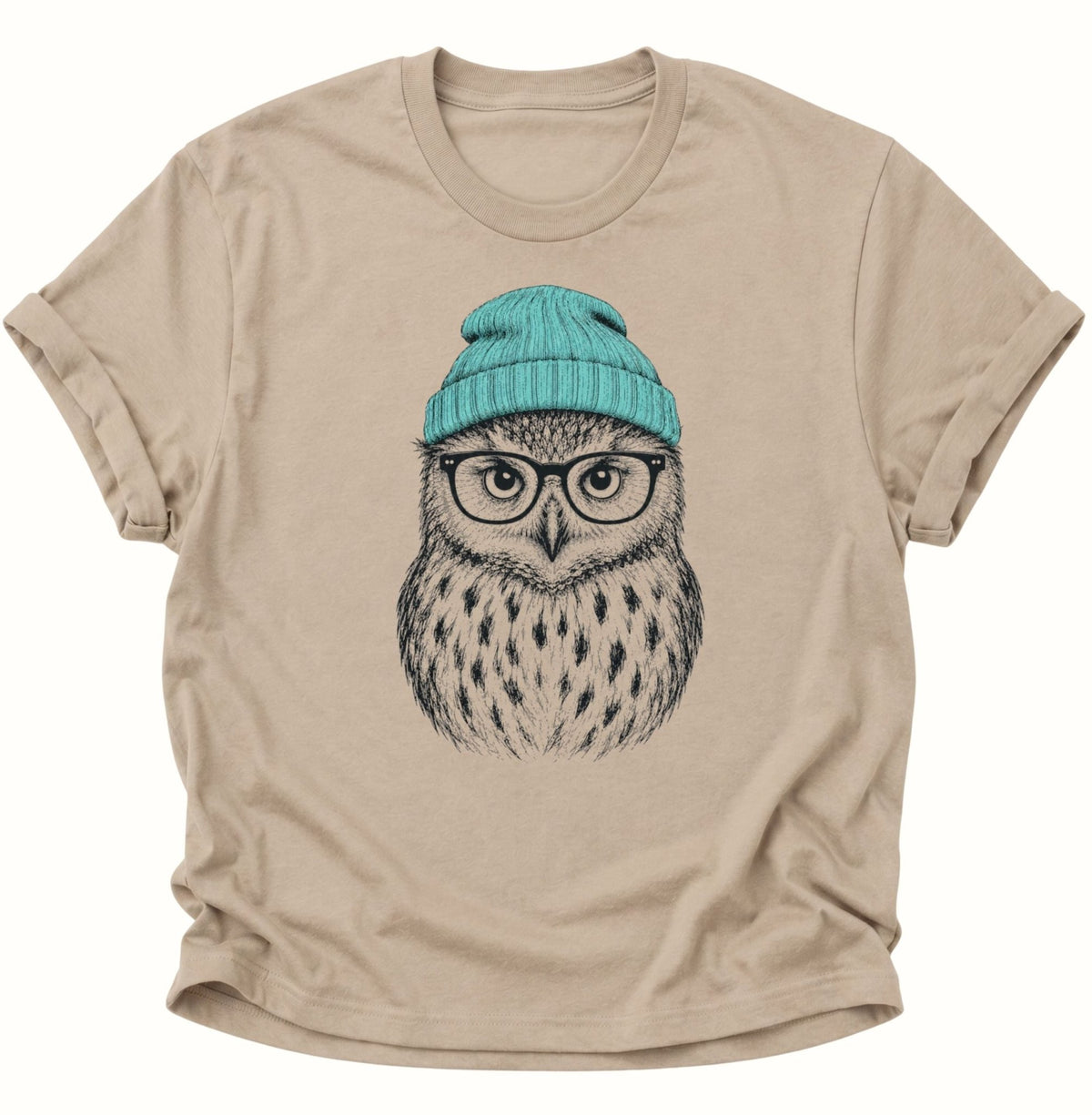 Hipster Eule Vogel Unisex T-Shirt Sand - PINE & RIVER