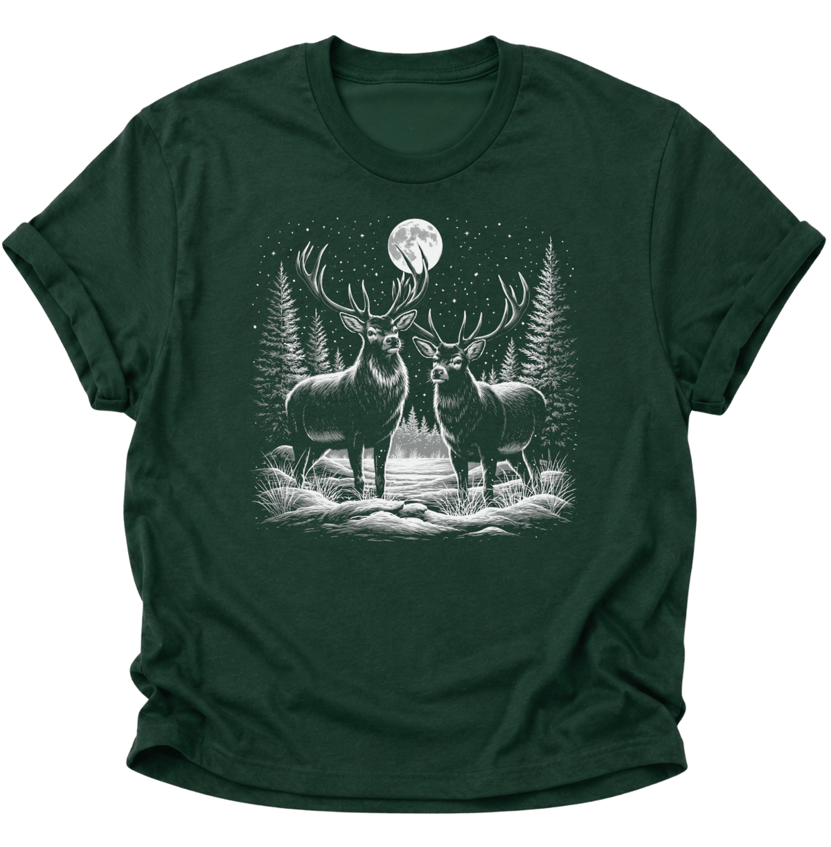Hirsche im Vollmond Unisex T-Shirt Forest Green - PINE & RIVER