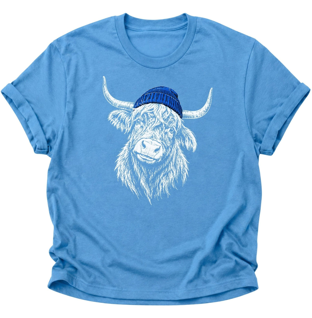 Hochlandrind mit Mütze Unisex T-Shirt Carolina Blue - PINE & RIVER