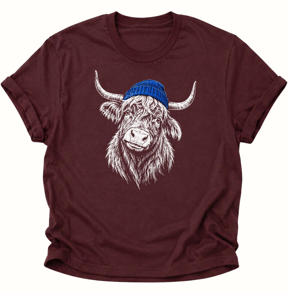 Hochlandrind mit Mütze Unisex T-Shirt Maroon - PINE & RIVER