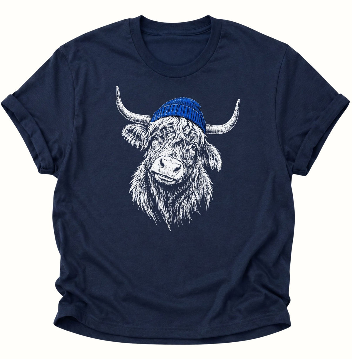 Hochlandrind mit Mütze Unisex T-Shirt Navy Blue - PINE & RIVER