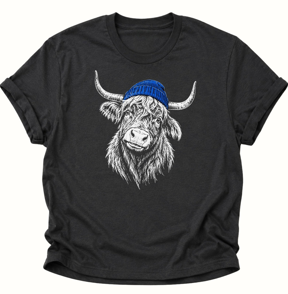 Hochlandrind mit Mütze Unisex T-Shirt Schwarz - PINE & RIVER