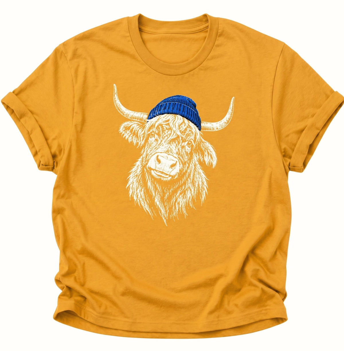 Hochlandrind mit Mütze Unisex T-Shirt Gelb - PINE & RIVER