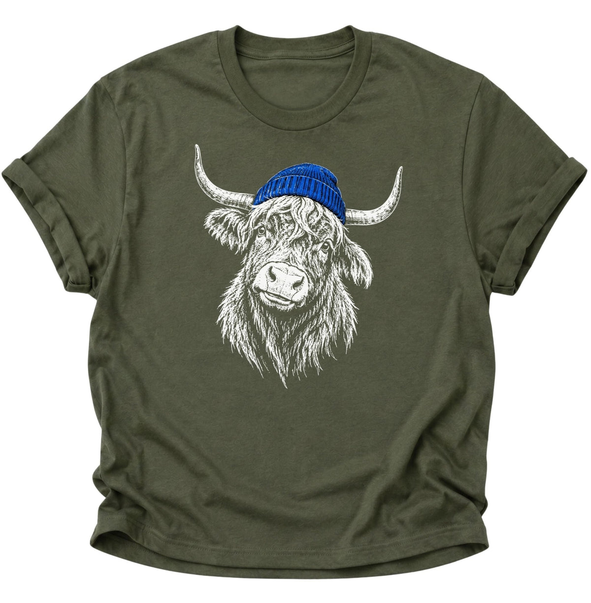 Hochlandrind mit Mütze Unisex T-Shirt Military Green - PINE & RIVER