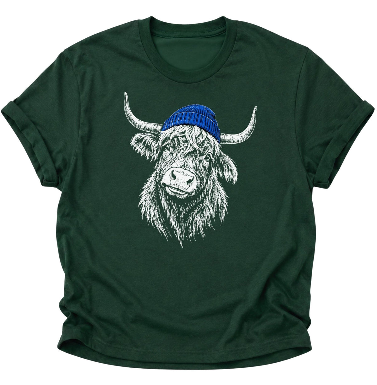 Hochlandrind mit Mütze Unisex T-Shirt Forest Green - PINE & RIVER