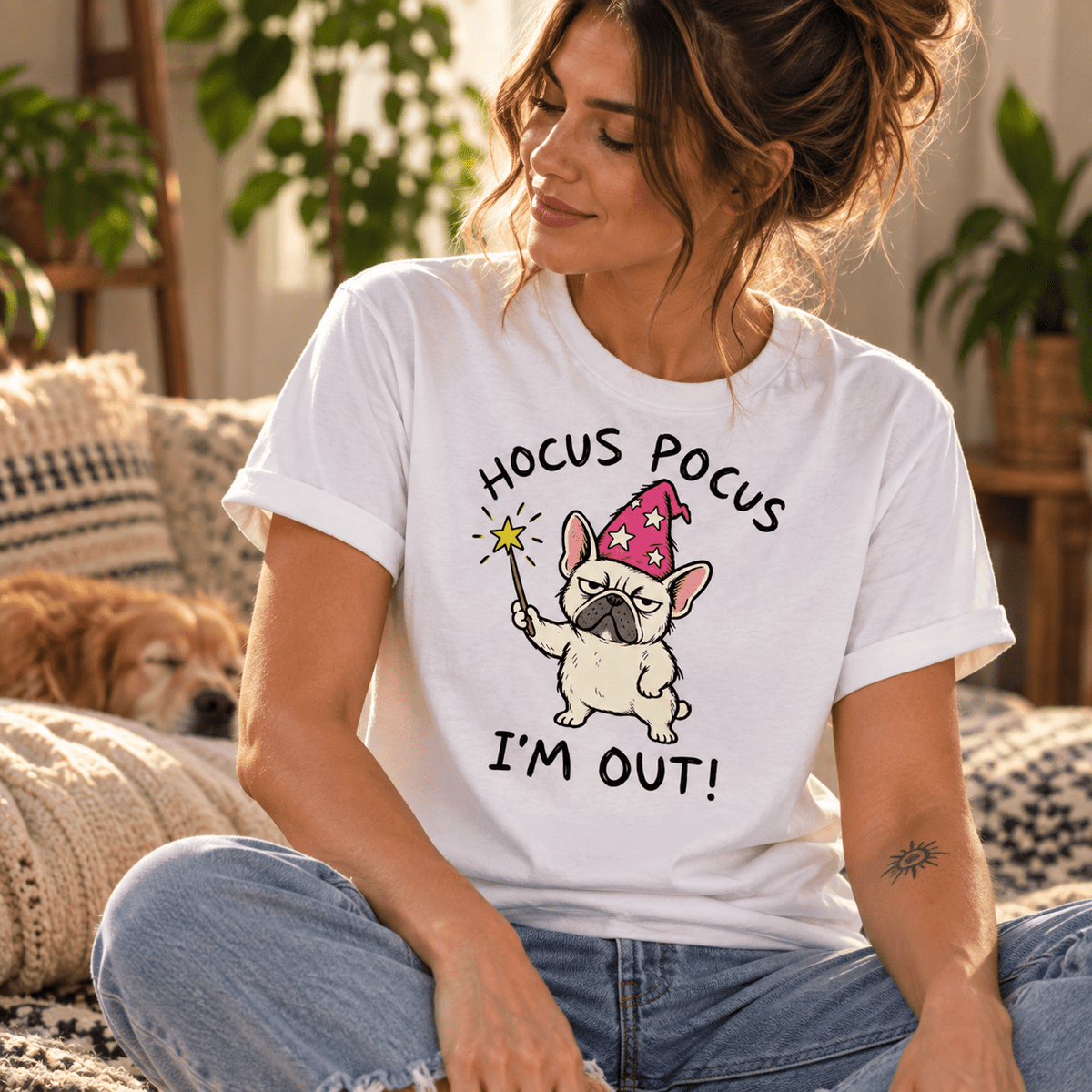 Hocus Pocus I'm Out Französische Bulldogge Unisex T-Shirt Gelb - PINE & RIVER