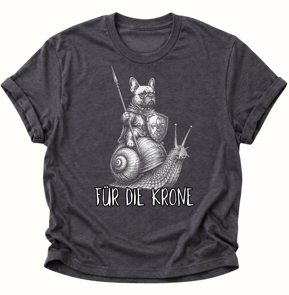 Bulldoggenritter auf Schnecke Unisex T-Shirt Dark Heather - PINE & RIVER