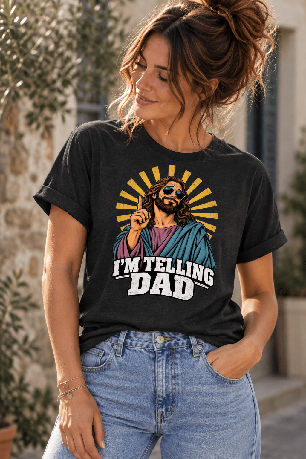 I'm Telling Dad Jesus Unisex T-Shirt Gelb - PINE & RIVER