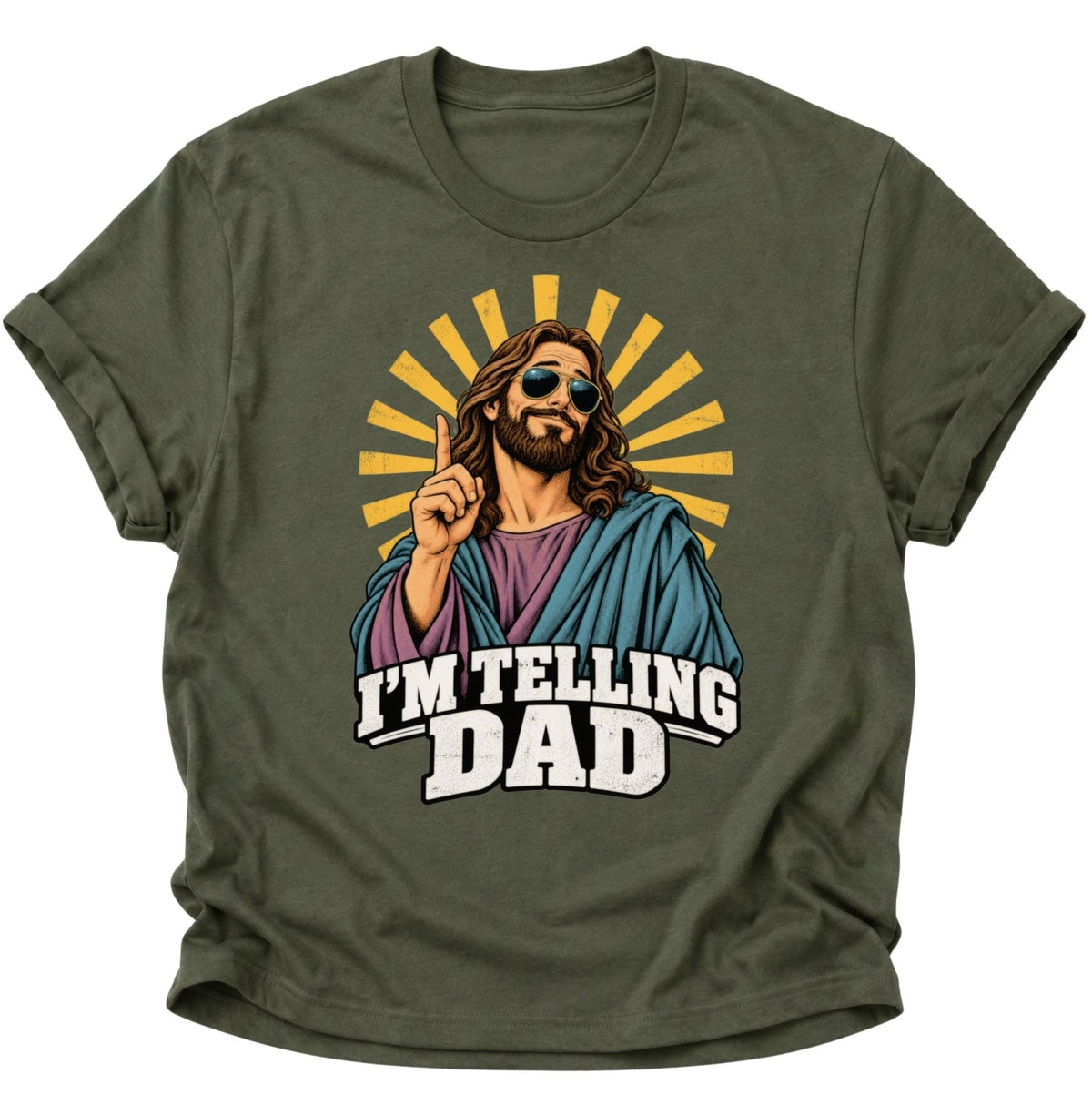 I'm Telling Dad Jesus Unisex T-Shirt Military Green - PINE & RIVER
