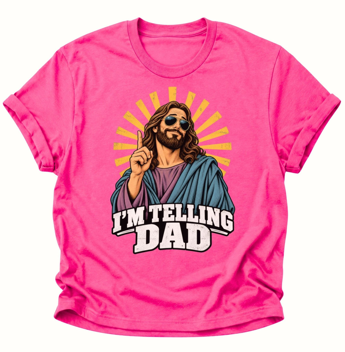 I'm Telling Dad Jesus Unisex T-Shirt Heliconia - PINE & RIVER