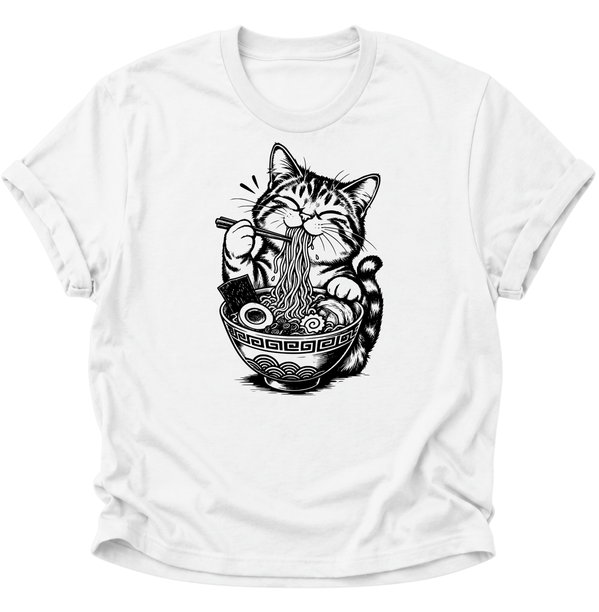 Katze Isst Ramen Unisex T-Shirt Weiß - PINE & RIVER