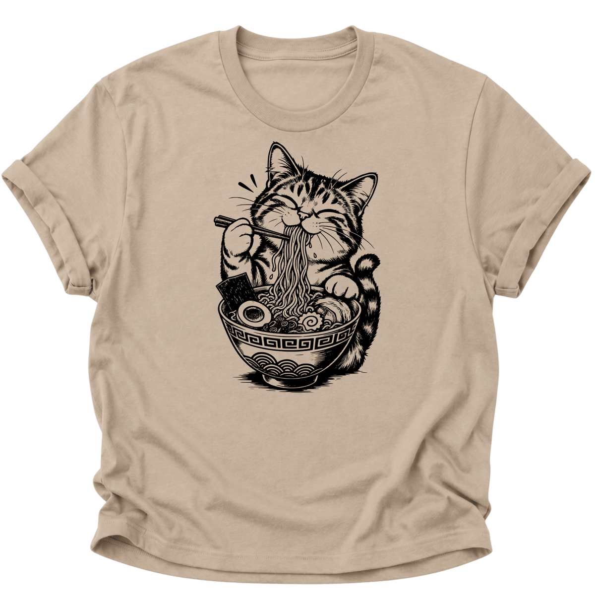 Katze Isst Ramen Unisex T-Shirt Sand - PINE & RIVER