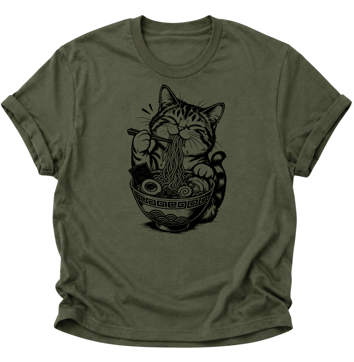 Katze Isst Ramen Unisex T-Shirt Military Green - PINE & RIVER