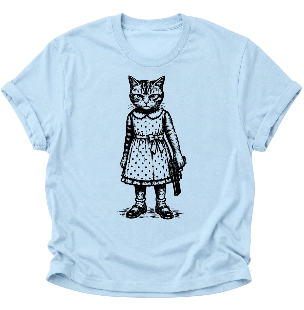 Katze mit Pistole Unisex T-Shirt Light Blue - PINE & RIVER