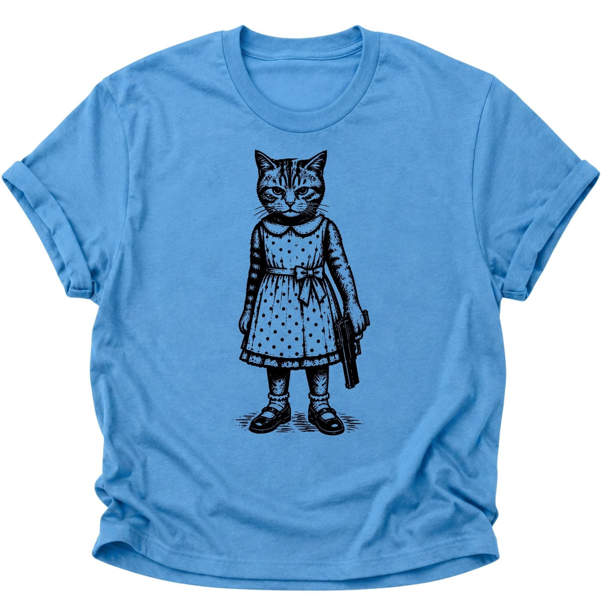 Katze mit Pistole Unisex T-Shirt Carolina Blue - PINE & RIVER