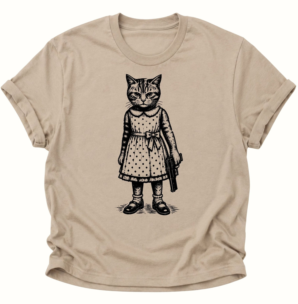 Katze mit Pistole Unisex T-Shirt Sand - PINE & RIVER