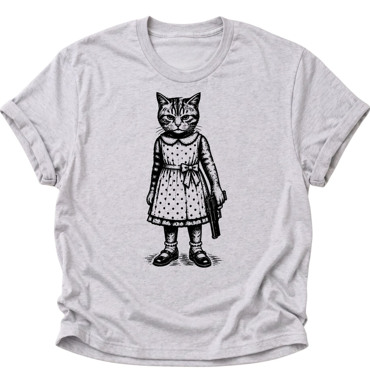 Katze mit Pistole Unisex T-Shirt Ash Grey - PINE & RIVER