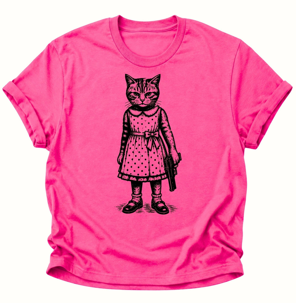 Katze mit Pistole Unisex T-Shirt Heliconia - PINE & RIVER