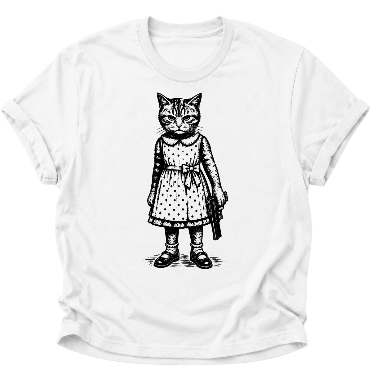 Katze mit Pistole Unisex T-Shirt Weiß - PINE & RIVER