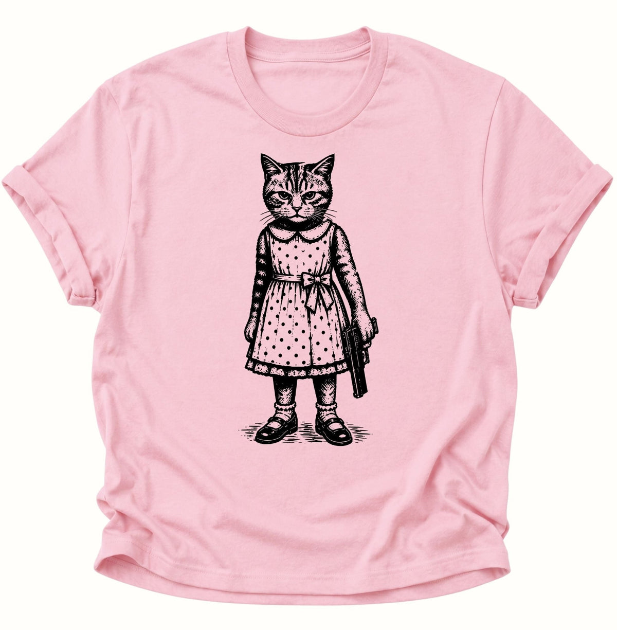 Katze mit Pistole Unisex T-Shirt Light Pink - PINE & RIVER