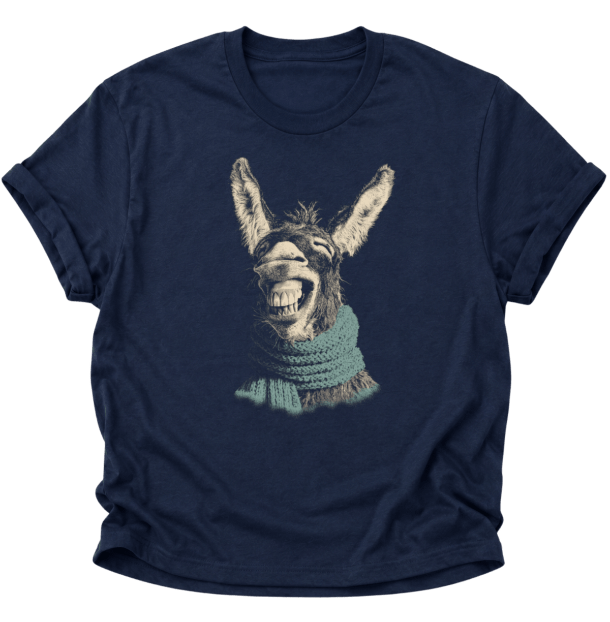 Lachender Esel mit Schal Unisex T-Shirt Navy Blue - PINE & RIVER
