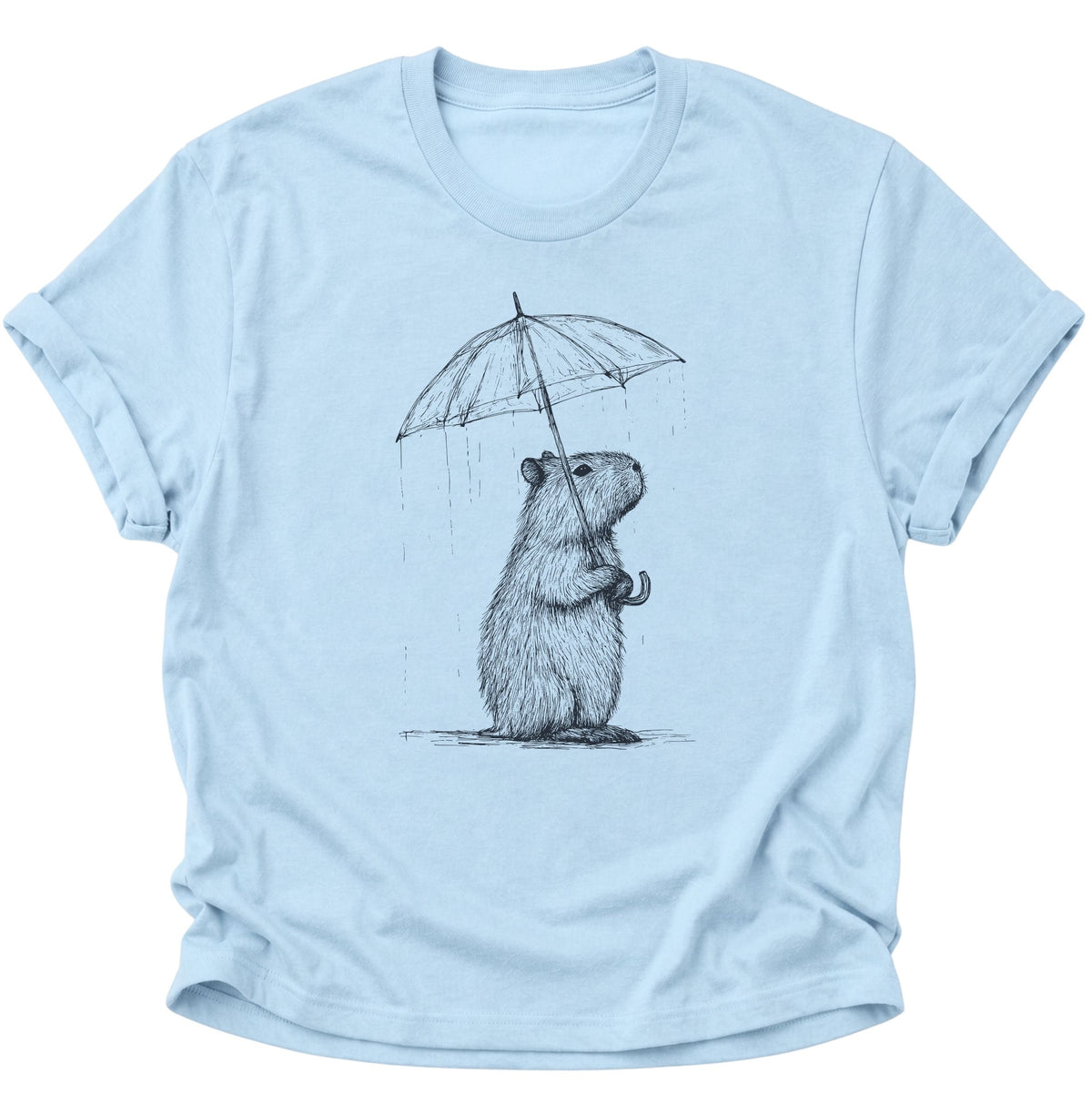 Capybara mit Regenschirm Unisex T-Shirt Light Blue - PINE & RIVER