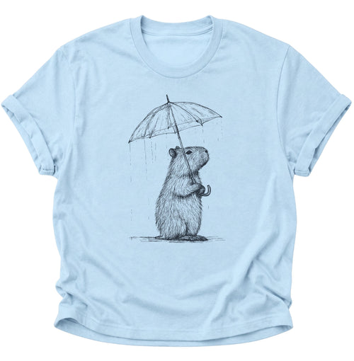 Capybara mit Regenschirm Unisex T-Shirt Light Blue - PINE & RIVER