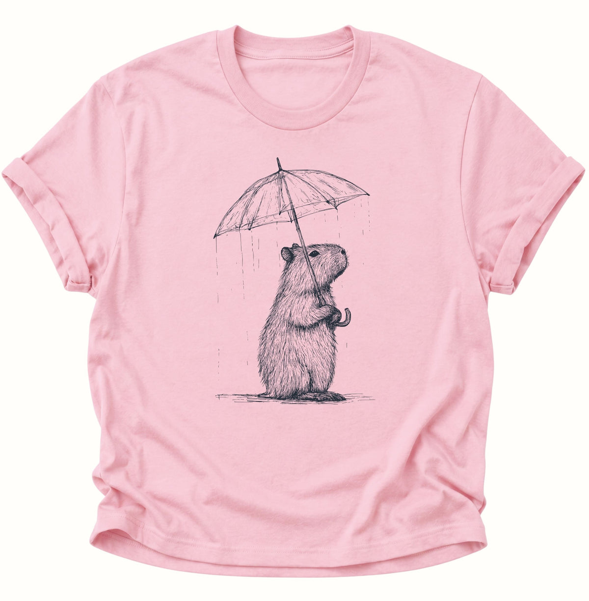 Capybara mit Regenschirm Unisex T-Shirt Light Pink - PINE & RIVER