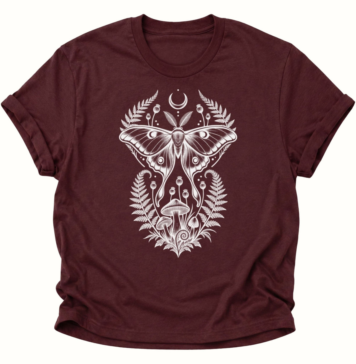 Luna Motte Pilze Wald Unisex T-Shirt Maroon - PINE & RIVER