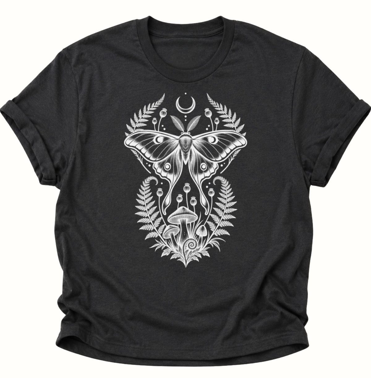 Luna Motte Pilze Wald Unisex T-Shirt Schwarz - PINE & RIVER