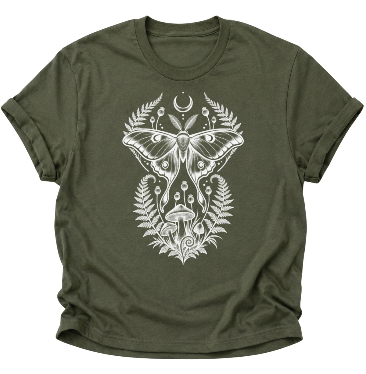 Luna Motte Pilze Wald Unisex T-Shirt Military Green - PINE & RIVER