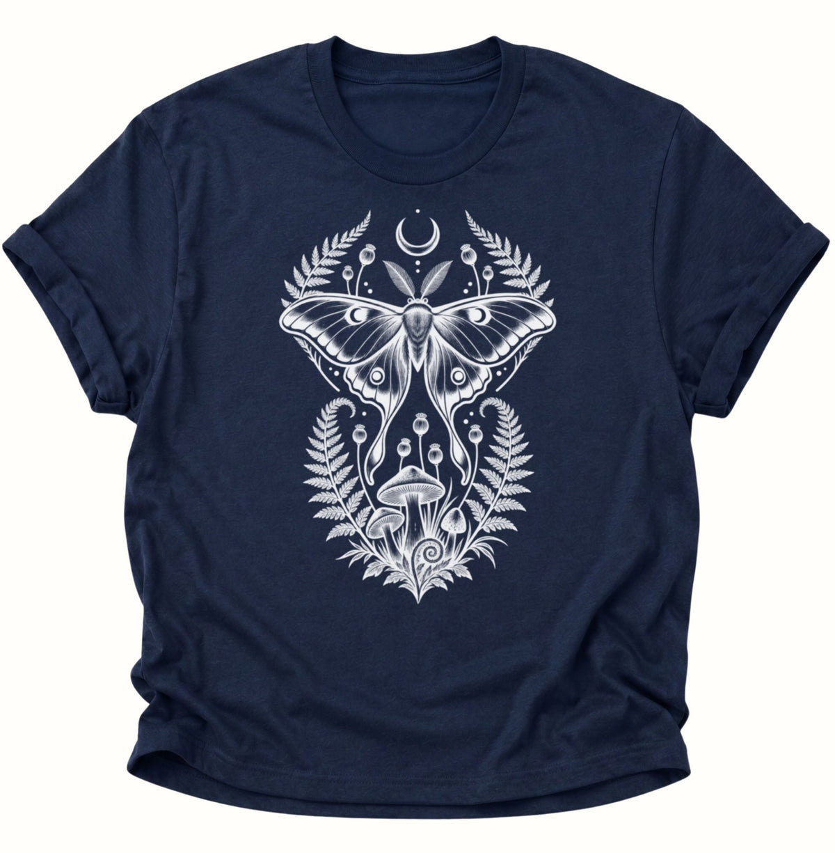 Luna Motte Pilze Wald Unisex T-Shirt Navy Blue - PINE & RIVER