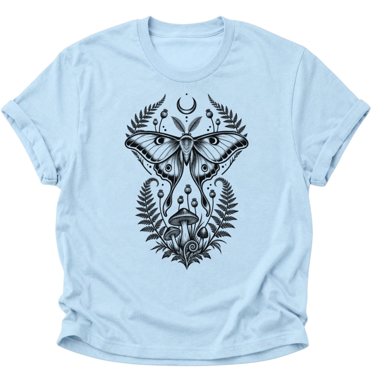 Luna Motte Pilze Wald Unisex T-Shirt Light Blue - PINE & RIVER