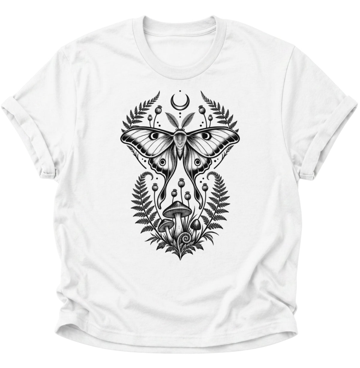 Luna Motte Pilze Wald Unisex T-Shirt Weiß - PINE & RIVER