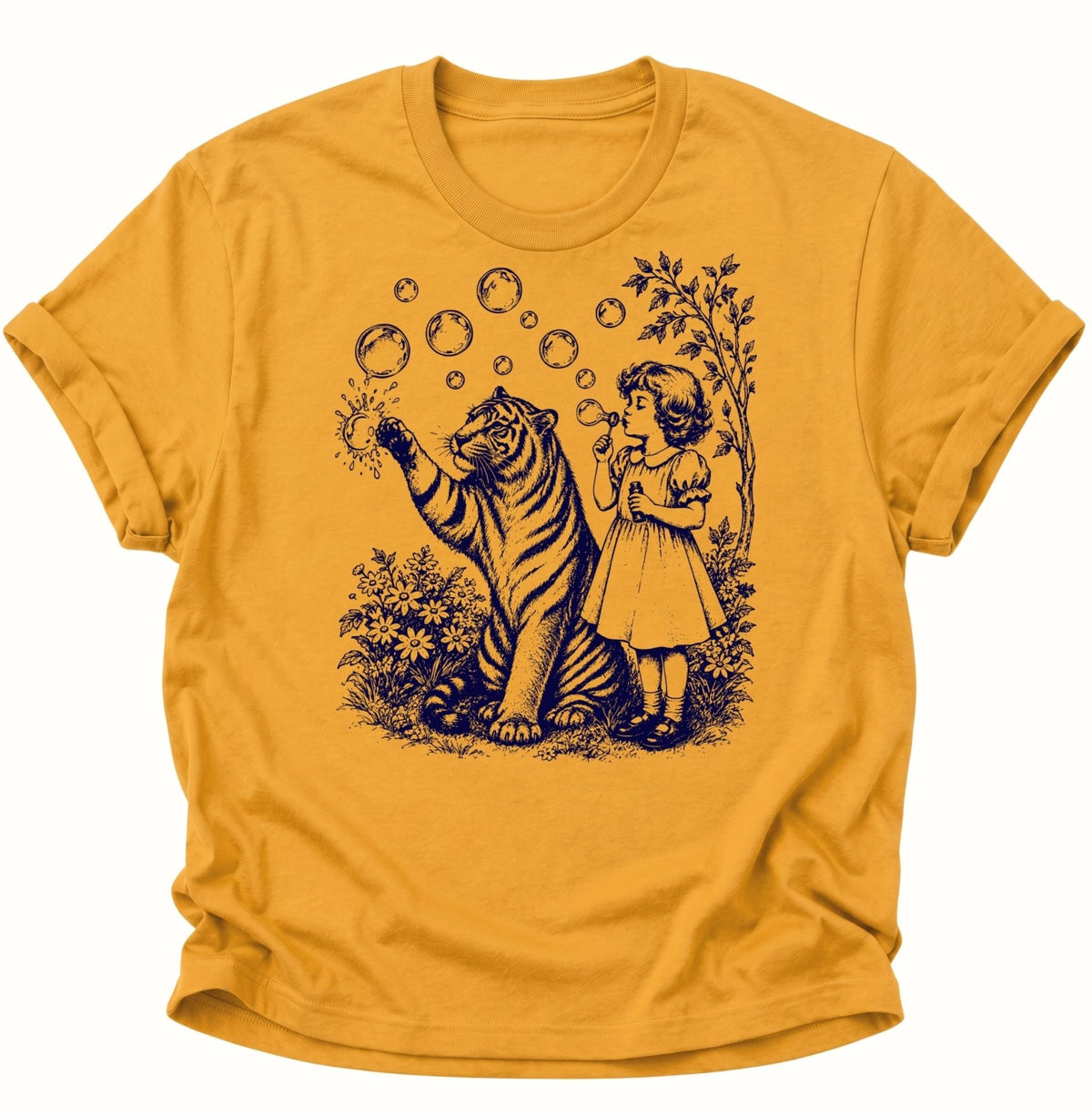 Mädchen und Tiger Vintage Unisex T-Shirt Gelb - PINE & RIVER