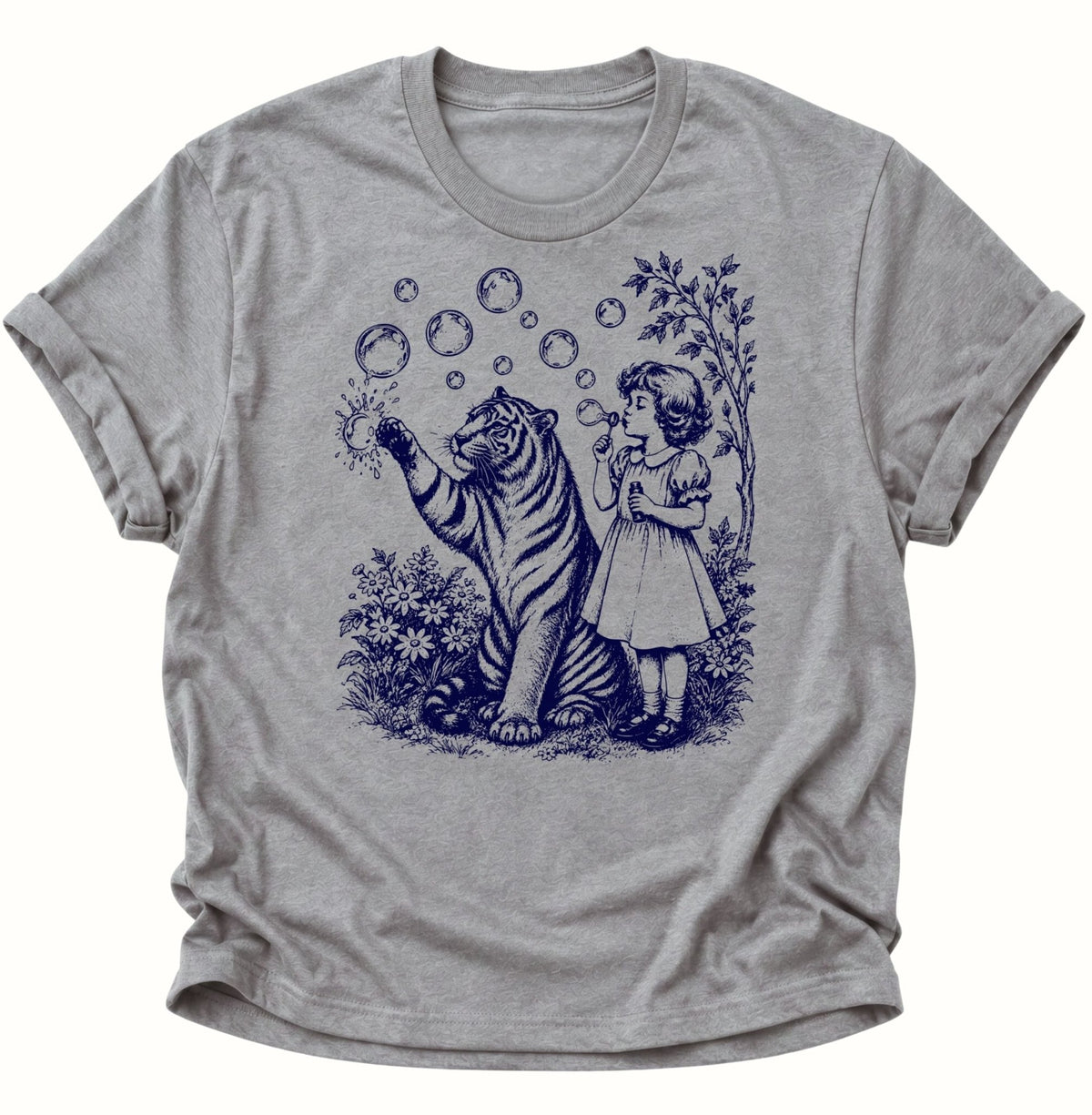 Mädchen und Tiger Vintage Unisex T-Shirt Sport Grey - PINE & RIVER
