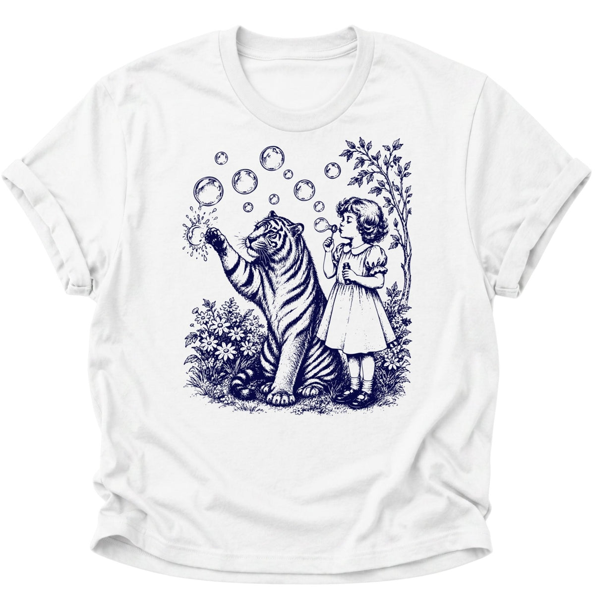 Mädchen und Tiger Vintage Unisex T-Shirt Weiß - PINE & RIVER