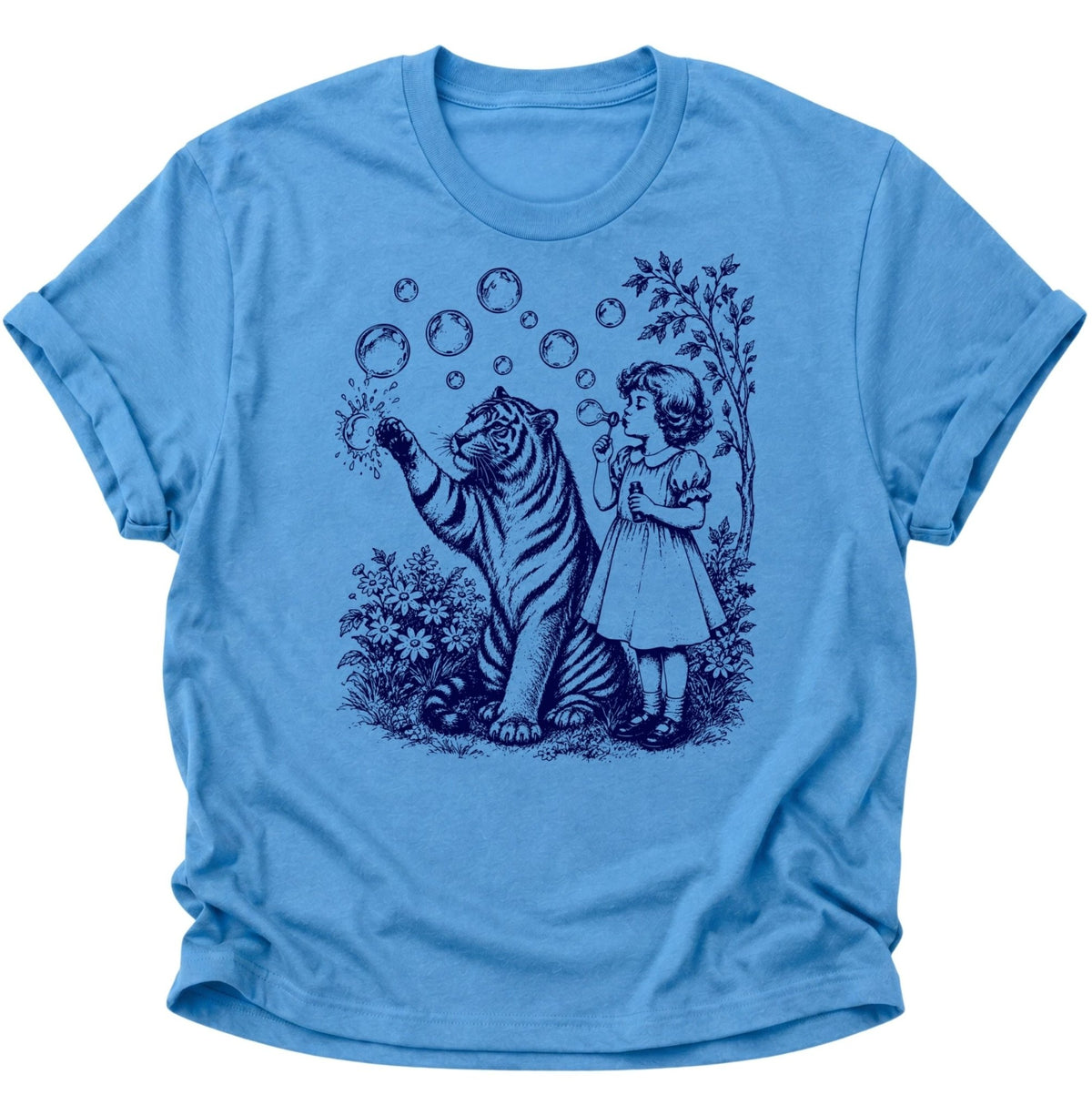 Mädchen und Tiger Vintage Unisex T-Shirt Carolina Blue - PINE & RIVER